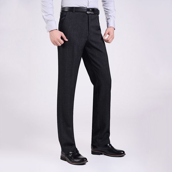 

2018 autumn winter middle-aged old men's business casual pants thick knitted anti-wrinkle loose straight trousers, Black