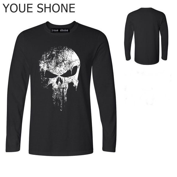 

cotton skull print t-shirts supper hero series punisher streetwear hip hop t shirt harajuku men's tshirts long camiseta polo t-shirt, White;black