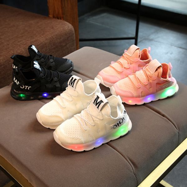 

2018 New brand cool Mesh lighting up LED toddlers girls boys All season sports baby first walkers cool baby glowing sneakers