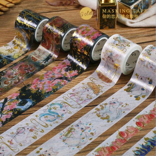 

gold foil washi tape romantic cherry blossom sakura cat diy scrapbooking masking tapes cute japanese stationery 2016