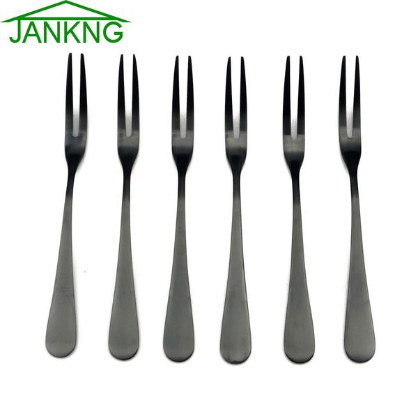 Atacado Western Cutlery Cozinha Fruta Garfo Talheres Dinnerware Set Preto Titanium Banhado Aço Inoxidável Garfo de Chá Bolo Garfo Conjunto De 6