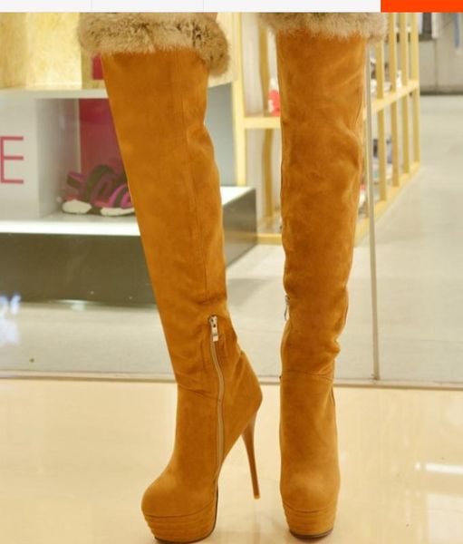 

send 2018 new style winter long tube boots waterproof tables fine heel high heel chivalry boots, Black