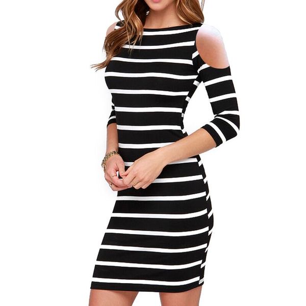 

щелевая рукав платье лето женщины шею мода черно-белый полосатый с длинным рукавом прямо повседневные платья 2018 новый дизайн wd78 wr, Black;gray