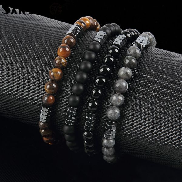 

6mm natural marble tiger eye stone classical gentleman bracelet jewelry with geometry charm accessories for unisex, Black