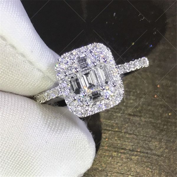

Handmade Lady 100% Soild 925 Sterling Silver ring Baguette 5A zircon Stone cz Engagement Wedding Band Ring for women men Jewelry S18101607
