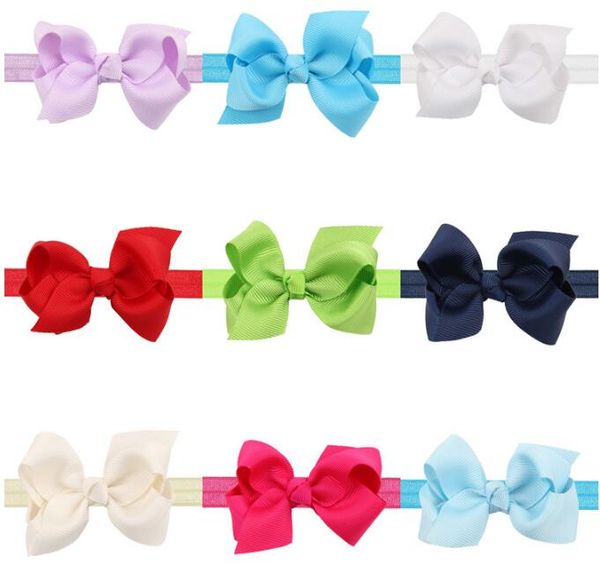 

boutique neon grosgrain ribbon hair bows shimmery soft stretchy elastic headbands hair accessories bowknot hair band 50pcs hc016, Slivery;white