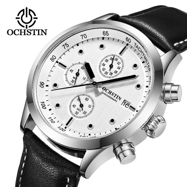 

swiss augustus watch men's sports leisure waterproof quartz watches brand men's waterproof high-end watch 6 needle leather, Slivery;brown