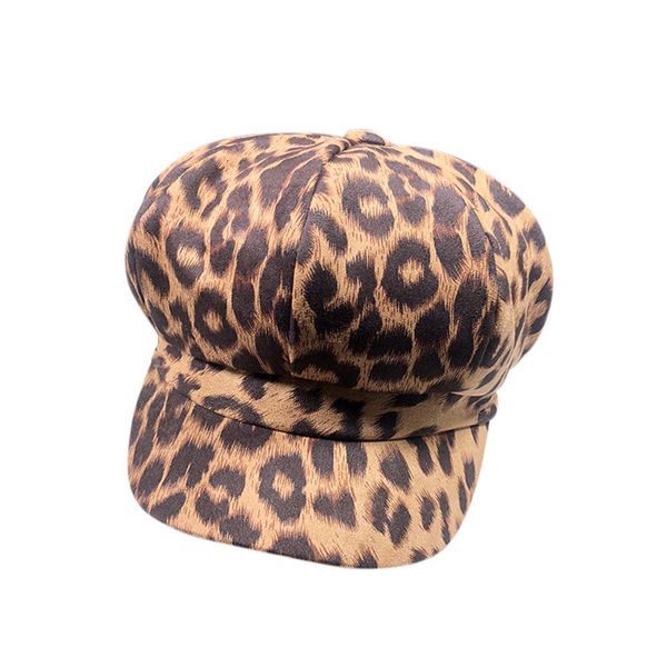 

missky women autumn winter beret cap hat fashionable leopard print retro faux suede octagonal cap for ladies, Blue;gray