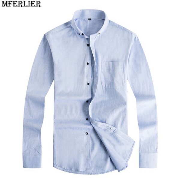 

mferlier men shirt cotton long sleeve large size 6xl 7xl 8xl comfortable autumn new arrival casual shirt navy blue white simple, White;black