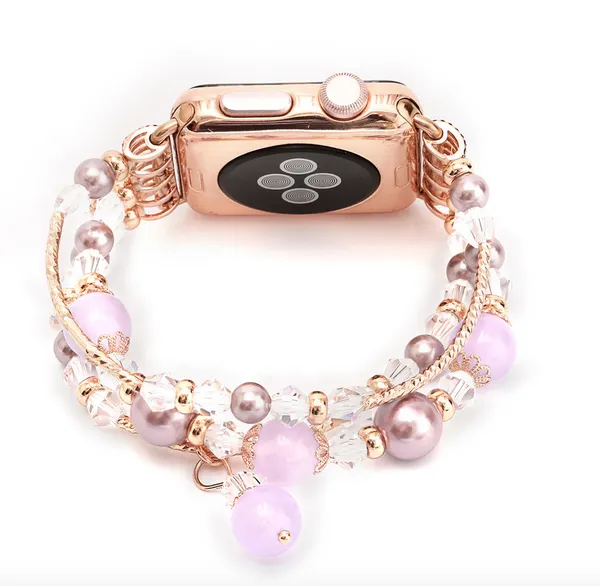 Braccialetto di gioielli in perle elastiche elastiche fatte a mano con cinturino in cristallo di ricambio per serie di orologi Apple 4/3/2/1 42mm 44mm