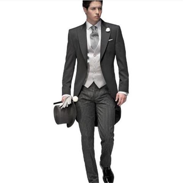 Acheter Costume Homme Gris Noir Costumes De Mariage Pour Hommes 3 Pièce Trajes De Hombre Anzug Herren Hommes Costumes 2018 Veste Pantalon Gilet De