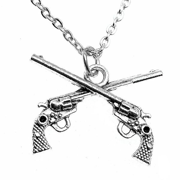 

wysiwyg 5 pieces metal chain necklaces pendants male necklace fashion double gun pistol 27x20mm n2-b13603, Silver