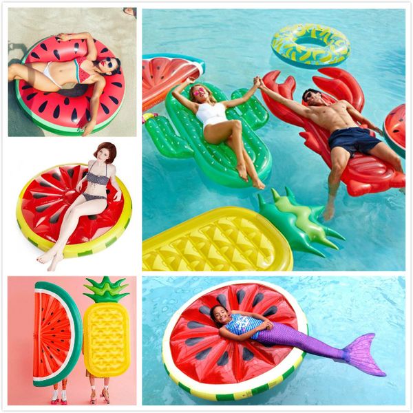 

creative giant inflatable watermelon floating row air mattresses pineapple lemon fruit floating bed for summer swimming