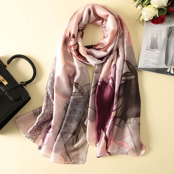 

2018 fashion scarf luxury 100% silk scarf women scarves shawl print hijab wrap 180*90 cm