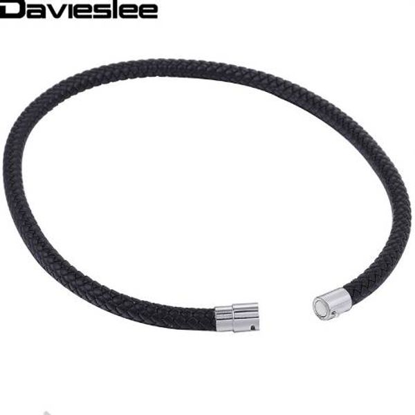 

thin brown black braided cord rope man made leather necklace for men chocker silver tone stainless steel clasp 4/6/8mm lunm09