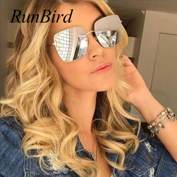 

runbird oversize flat women square sunglasses brand designer fashion men mirror sun glasses for woman shades uv400 1342r, White;black