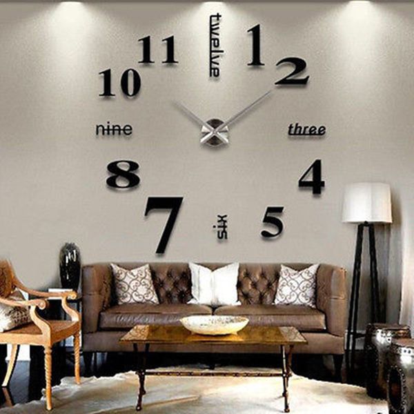 

modern diy large wall clock 3d mirror surface sticker home decor art design wall stickers clocks