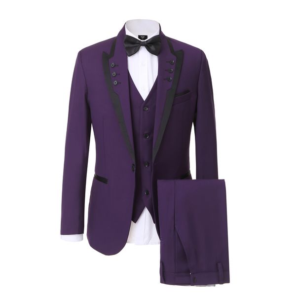 Custom Made Groomsmen Pico Lapela Do Noivo Smoking Roxo Dos Homens Ternos de Casamento / Prom Melhor Homem Blazer (Jacket + Pants + colete + Gravata) A193