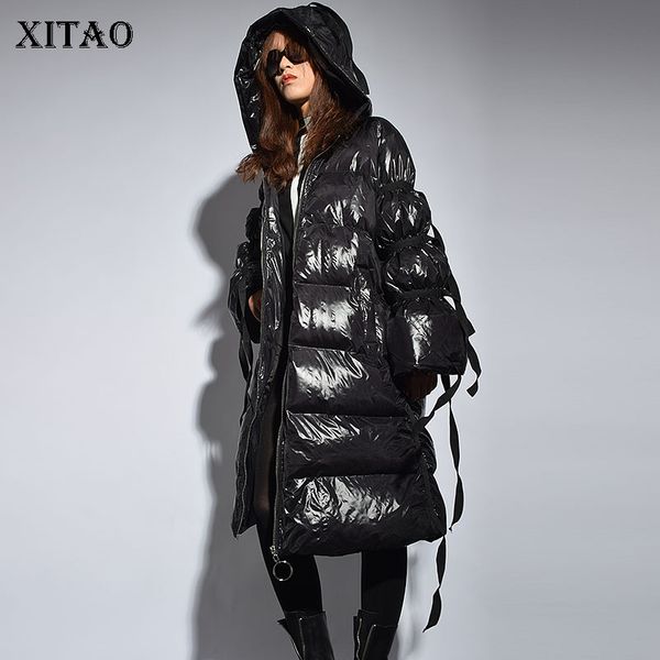 

xitao] women 2018 winter korea fashion new a-line full sleeve loose coat female thick casual solid color pu parka zll2443, Black