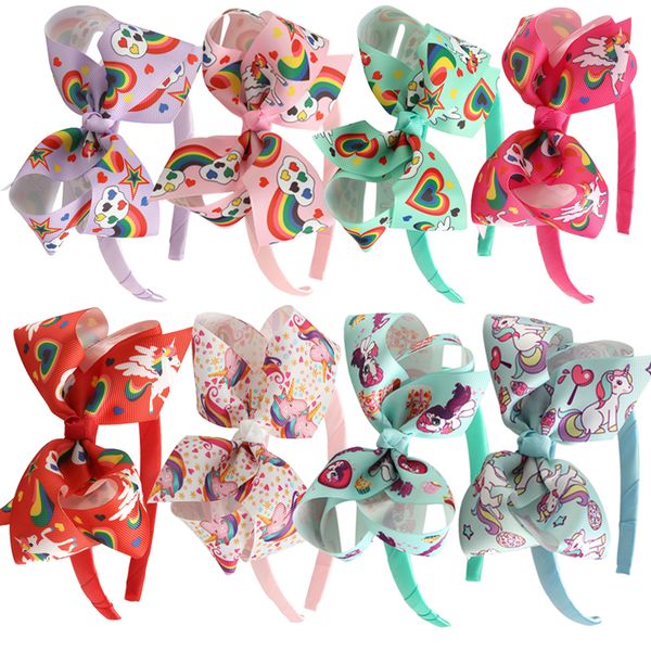 

11pcs/lot 4.5inch cartoon unicorn print girls headband heart grosgrain ribbon bows kids hairbands hair hoop, Slivery;white