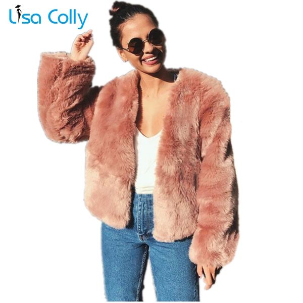 

lisa colly women faux fur coat jacket women fashion long sleeve thick fur coat jacket casual warm overcoat outwear, Black