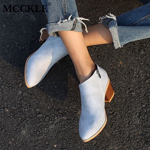 

yoylap plus size fashion women clogs ankle boots female flock zipper thick heel shoes ladies high heels square heel, Black