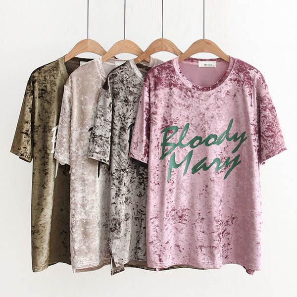 

korean women short sleeve velvet t shirt 2017 spring summer casual t-shirt womens diamond velvet loose vetement femme, White