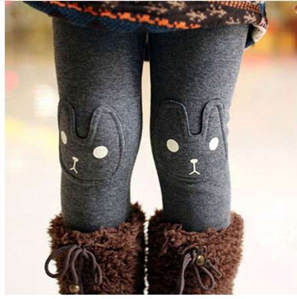 

cute rabbit printed girls child pants winter autumn bottoms kids baby toddler inside warm fleece leggings trousers, Blue