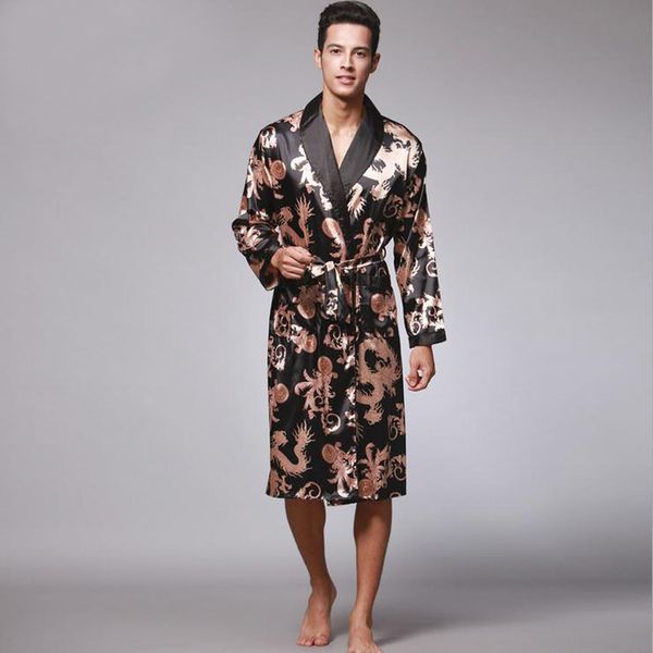 

new black chinese men's kaftan robes traditional male dragon sleepwear nightwear kimono with bandage wholesale, Black;brown