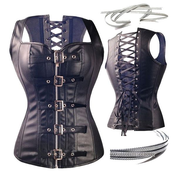 

2018 s-6xl women gothic spiral steel bone corset vest faux leather waist trainer lace up overbust bustier, Black;white