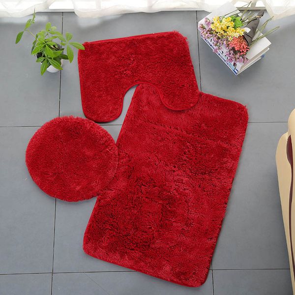 

3pcs/set shaggy anti-slip bath toilet mats set coral fleece absorbent bathroom carpet pedestal rug toilet lid cover