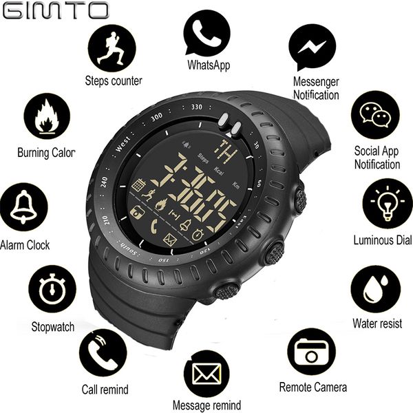 

gimto smart watch men bluetooth pedometer satch waterproof digital led electronics sport watches for men smartwatch relogios, Slivery;brown