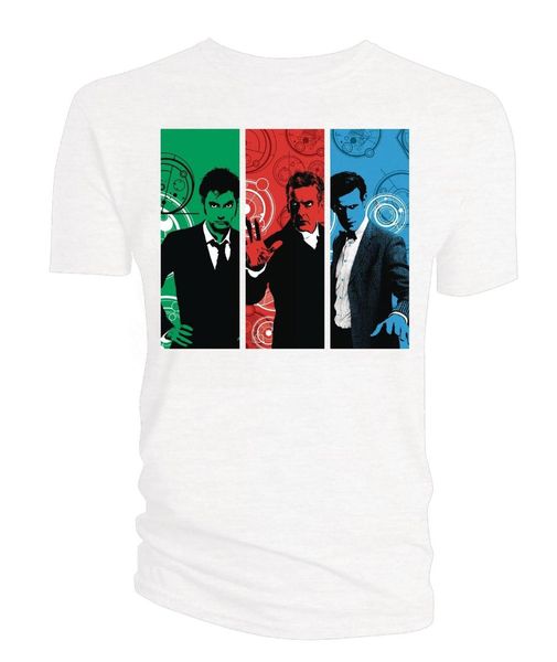 

doctor who red green blue doctors mens white t-shirt t shirt men funny tee shirts short sleeve round neck t-shirt, White;black