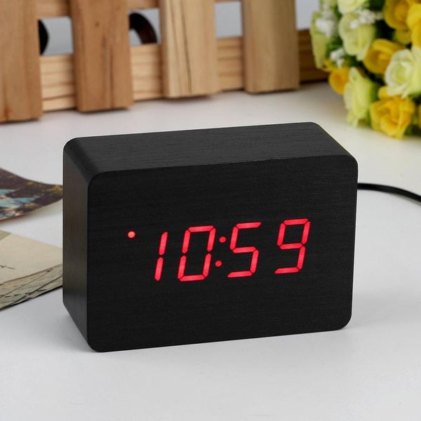

modern hours led display wooden desk bedside digital alarm clock
