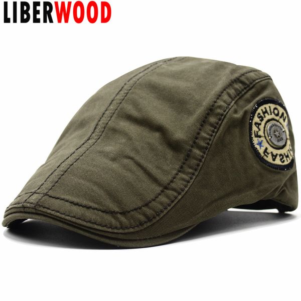 

liberwood 2018 fashion coon berets men casual caps for summer embroidery berets british style caps peaked cap hat army green, Blue;gray