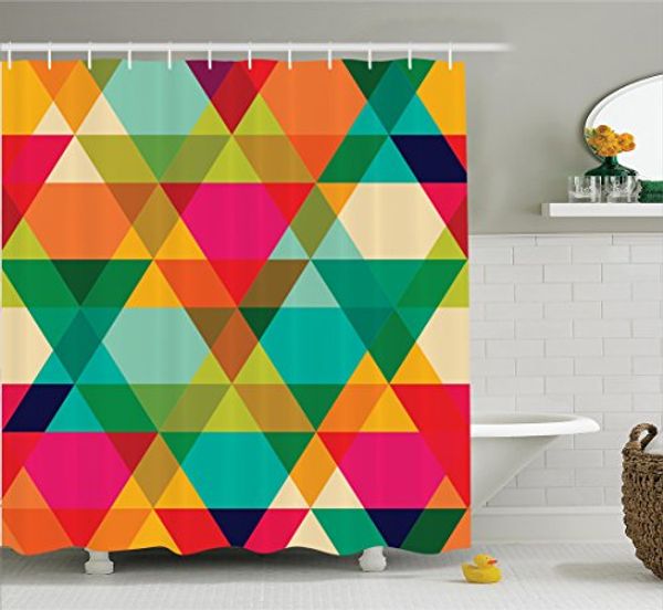 

memory home abstract geometric pattern vintage inspired retro colors old style graphic art deco print bathroom shower curtain