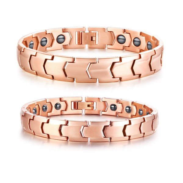 

couple sets titanium biomagnetic energy therapy bracelets in rose golden neodymium bio magnets bracelet for men women jewelry, Golden;silver