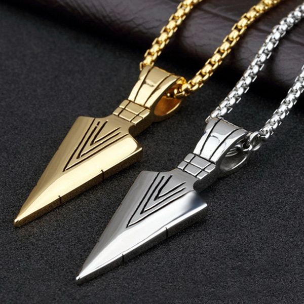 

men's fashion jewelry pendant long chain gold silver arrow head necklace