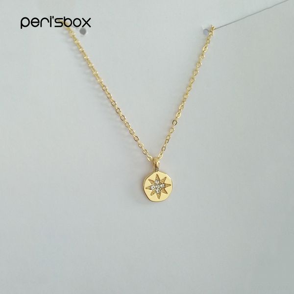 

peri'sbox delicate crystal starburst coin choker necklace for women dainty layered chokers boho small cz disc pendant necklaces, Golden;silver