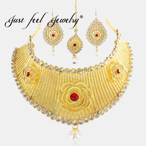 

just feel crystal gold color big jewelry sets headdress necklace earrings flower imitation pearls set wedding for women, Slivery;golden