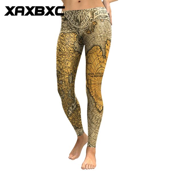 

xaxbxc 1818 femme pencil pants ancient nautical treasure map printed elastic slim fitness workout push up women leggings, Black
