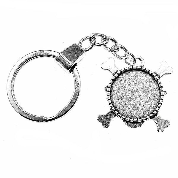 

6 pieces key chain women key rings fashion keychains for men skull single side inner size 20mm round cabochon cameo base tray bezel blank, Slivery;golden