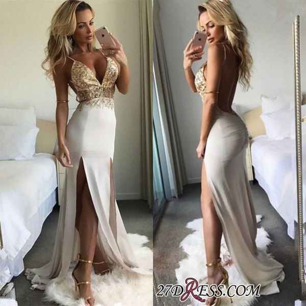 Sexy Cutaway Sides Two Sides Split Prom Evening Dresses Spaghetti Straps Open Back Long Celebrity Gowns