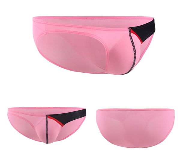 

men underwear briefs shorts ultra-thin ice silk panties man patchwork low waist u convex pouch underpants plus size -xxl, Black;white