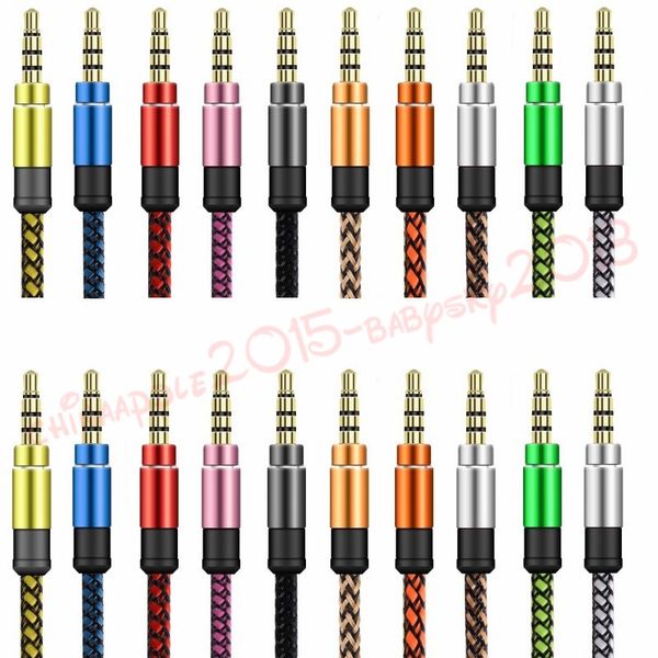 

3.5mm auxiliary aux audio cable unbroken metal fabric braiede male stereo cord 1.5m 3m for iphone samsung mp3 speaker tablet pc