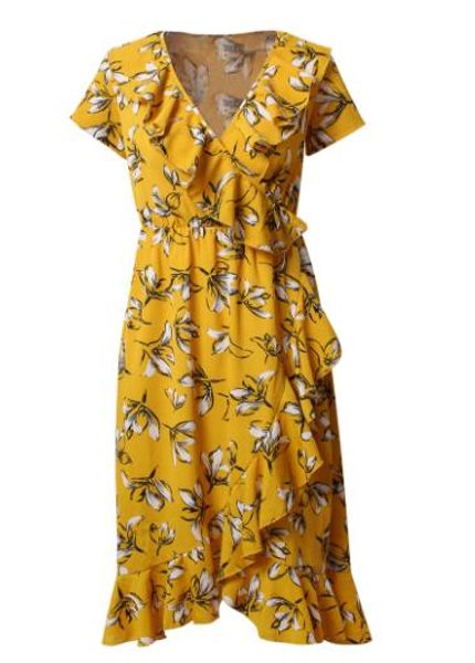 

women's summer's print dress fashion elegant bodycon bohemia dress beach dress v-neck short sleeve yellow s  l, White;black