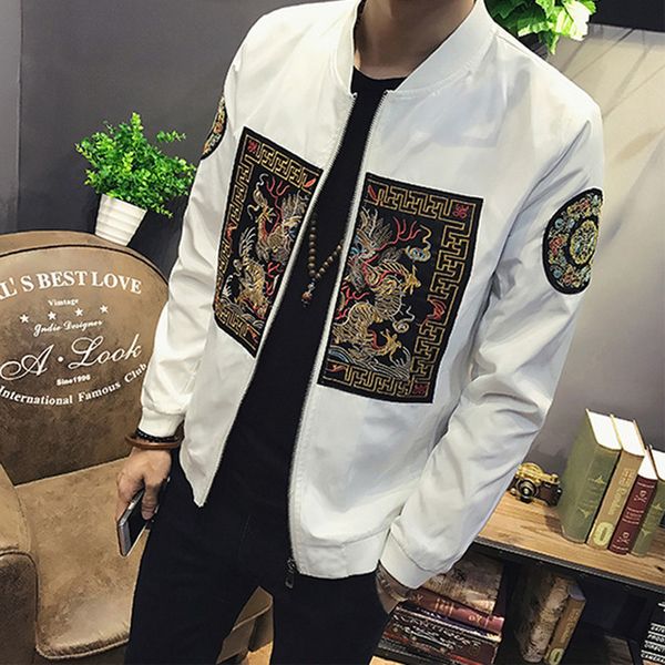 

spring bomber jacket men 2018 chinese style qing dynasty dragon robe embroidery mens jackets and coats casual windbreaker 5xl, Black;brown