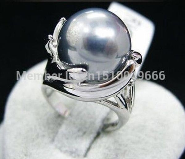 

>>14mm gray sea shell pearl silver color gp ring size :9