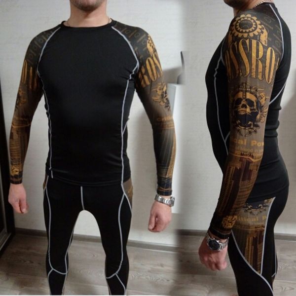 

rashguard mma long sleeve crossfit t shirt fitness men's set compression shirt t-shirt mma clothing tracksuit for men 2017, Gray