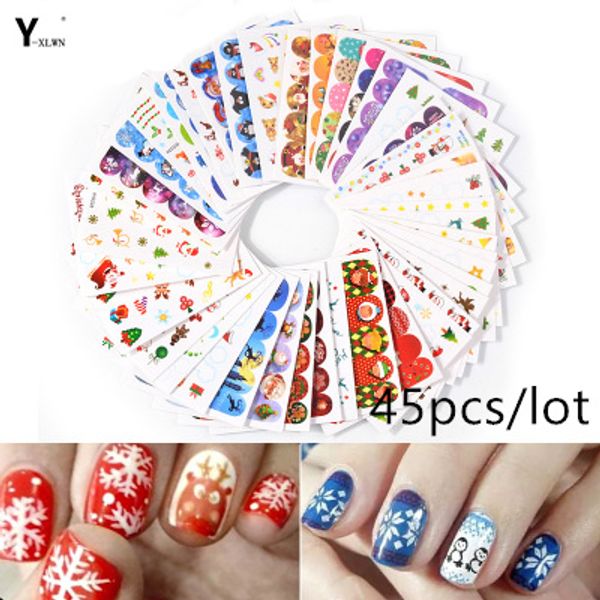 

y-xlwn explosive nail sticker christmas watermark sticker snowflake nail santa claus 45 mixed, Black